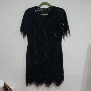 Vintage 100% Beaded Dress by Robert Anthony in Black Size 6